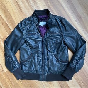 Genuine Black Leather Bomber Jacket